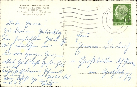 Postcard Wulsbüttel Hagen in Bremen&#39;s Lower Saxony, Wunsch&#39;s summer garden