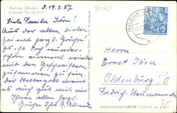 Ak Malchin in Mecklenburg, Kalensches Tor mit Post