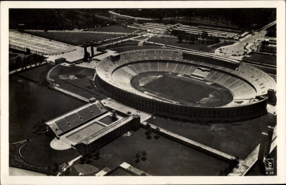 Postcard Berlin Charlottenburg Westend, Olympic Stadium, aerial view