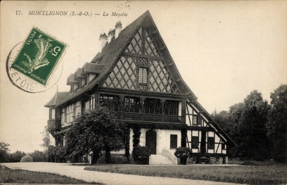 Ak Montlignon Val d’Oise, Haus im Fachwerkstil, Poststempel, grüne Briefmarke