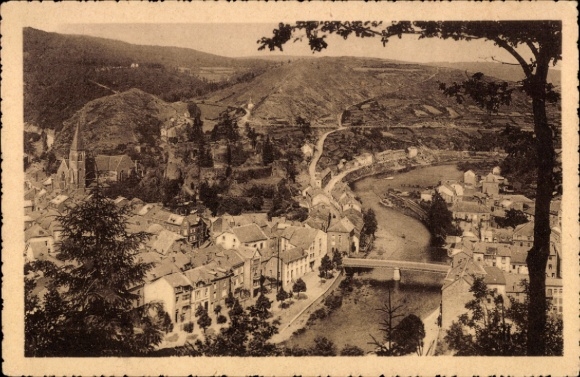 KP La Roche en Ardenne Wallonia Luksemburg, panoramiczny widok na rzekę, wzgórza, domy
