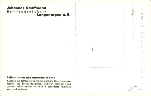 Ak Langenargen aan de Bodensee, beddenverenfabriek, Johannes Kauffmann