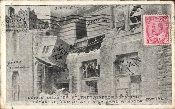 Postcard Montreal Quebec Canada, Windsor Station before and after destruction