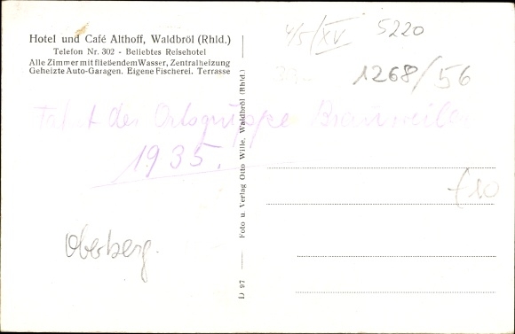 Postcard Waldbröl in Oberbergisches Land, hotel and café Althoff