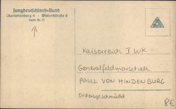 PC Field Marshal Paul von Hindenburg, Portrait, Order Pour le Merite, Young Germany Bund