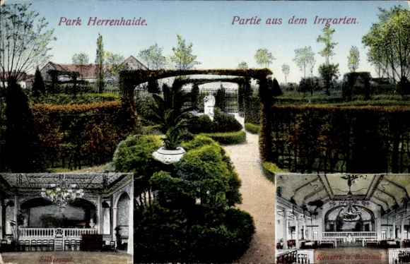 Postcard Herrenhaide Burgstädt in Saxony, Park Herrenhaide, in the maze, Silver Hall