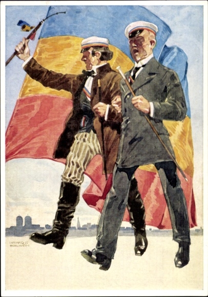 Künstler Ak Hohlwein, Ludwig, Zwei Studenten, München, Corps Germania