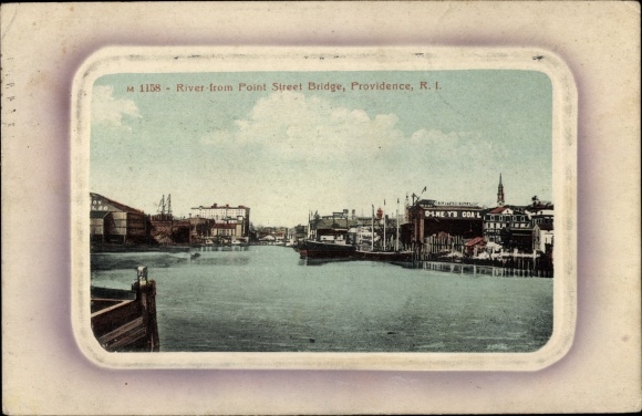 passe-partout Postkaart Providence Rhode Island USA, Rivier vanaf Point Street Bridge