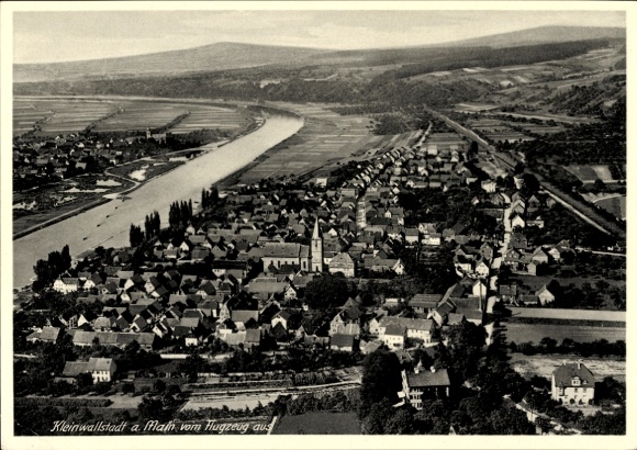 Postcard Kleinwallstadt in Lower Franconia, aerial photograph