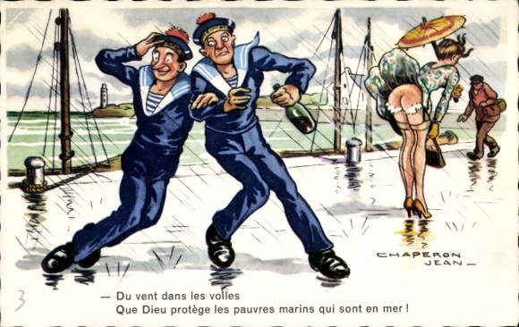Artist Postcard Chaperon, Jean, You vent dans les voiles, humor, eroticism