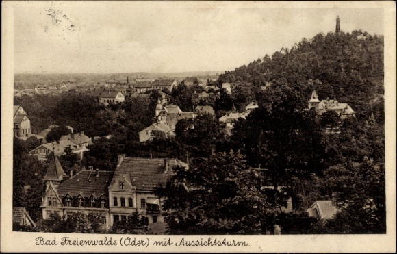 Postcard Bad Freienwalde an der Oder, partial view with observation tower
