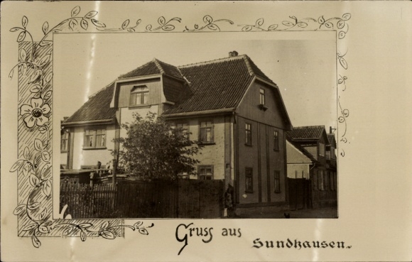 Passepartout photo Postcard Sundhausen Thuringia?, residential building
