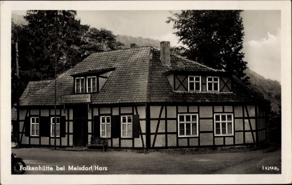 Postcard Meisdorf Falkenstein in the Harz, Falkenhütte, half-timbered house