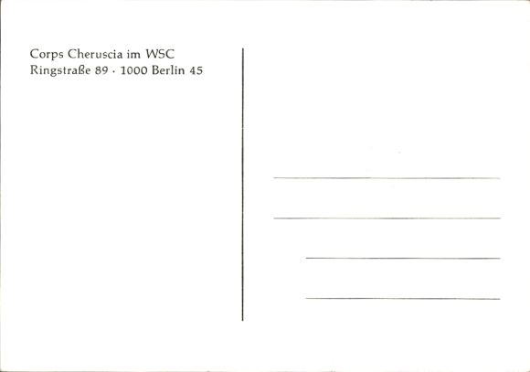 Studentika Postcard Berlin, Corps Cheruscia in the WSC, Ringstr. 89, coat of arms