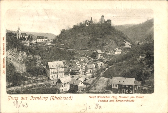 Postcard Isenburg im Sayntal Westerwald, partial view, Hotel Wiedscher Hof