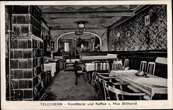 Ak Teuchern im Burgenlandkreis, Cafe, Inh. M. Billhardt, Innenansicht, Konditorei