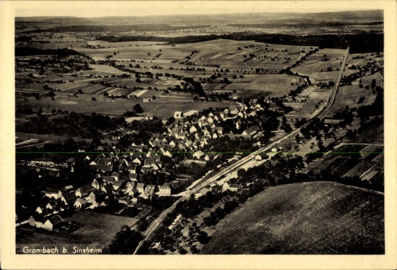 Postcard Grombach Bad Rappenau in Kraichgau Baden, aerial view of Grombach, rural surroundings, settlement
