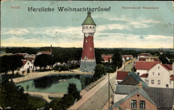 Ak Heide in Holstein, Panorama mit Wasserturm