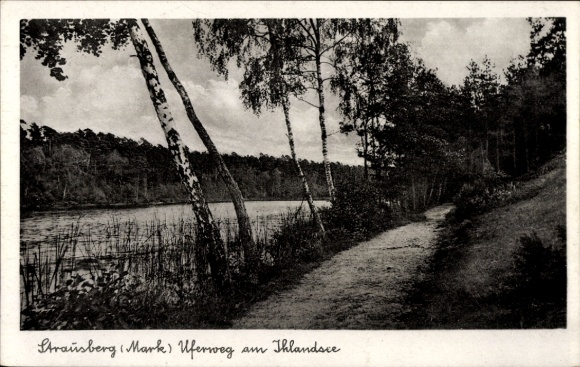 Ak Strausberg in der Mark, Uferweg am Ihlandsee