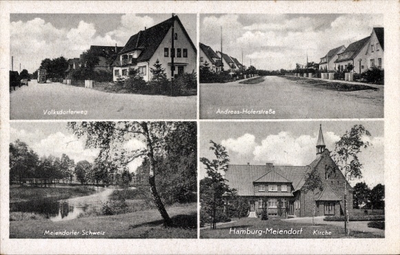 Postcard Hamburg Wandsbek Rahlstedt Meiendorf, Volksdorferweg, Church, Meiendorfer Schweiz