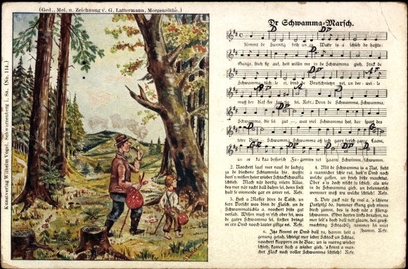 Song Postcard Vogel, Wilhelm, Lattermann, G., Dr Schwamma Marsch, Pilzsucher