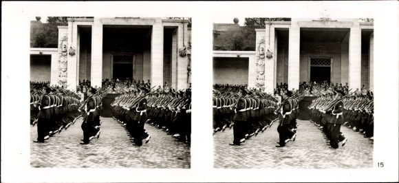 Stereo Photo Hitler Mussolini, The Fuhrer&#39;s State Visit to Italy, No. 15 Troops Parade in Rome