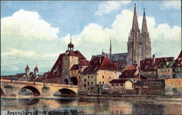 Artist PC Regensburg on the Danube Upper Palatinate, view from the lower Wörth, no. 2152 B