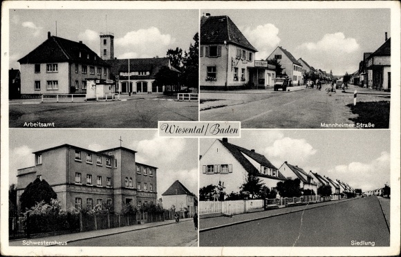 Postcard Wiesental Waghäusel in Baden, employment office, Mannheimer Strasse, settlement, nurses&#39; house