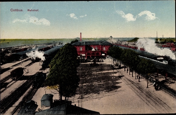 Ak Cottbus in der Niederlausitz, Bahnhof, Gleisseite