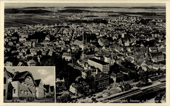 Ak Horb am Neckar, Luftbild von Schwenningen, Gasthaus z. Fässle, schöne Fremdenzimmer