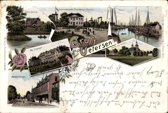 Chromo-Litho Uetersen, harbor, International Educational Institute, Düneck Castle, Royal Seminary, Marktstraße
