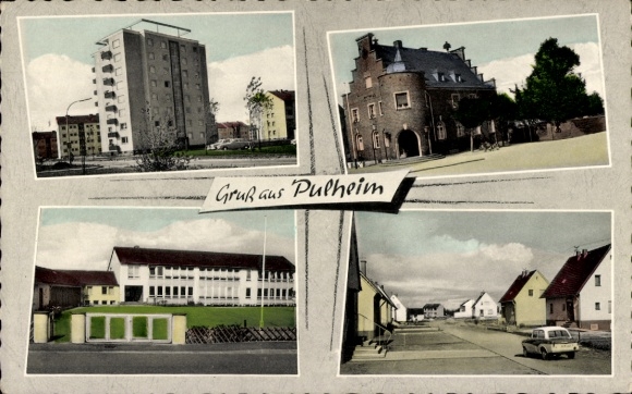 Postcard Pulheim North Rhine Westphalia, settlement, high-rise, school