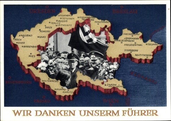 Postal stationery Postcard We thank our Führer, Sudetenland, Bohemia, Moravia, Hitler