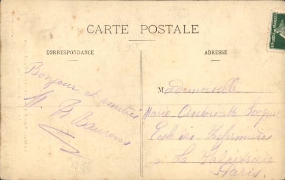 Postcard Woman in pantsuit feeding a swan