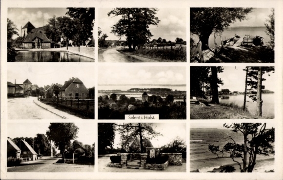 Postcard Selent Holstein, partial views
