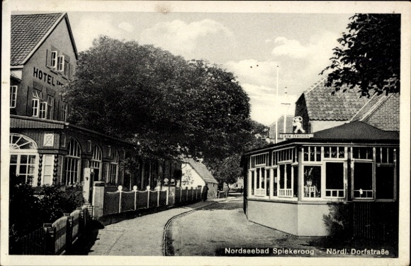 Postcard North Sea resort Spiekeroog in East Frisia, Northern Village Street