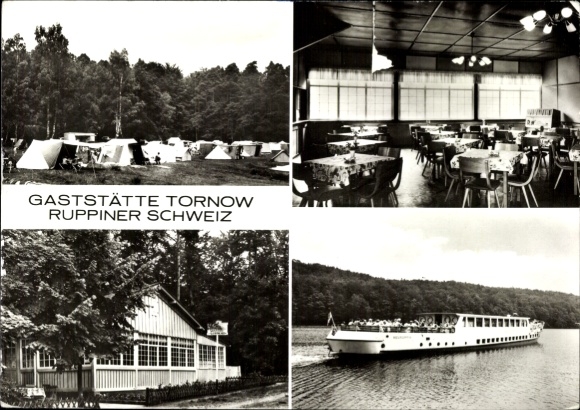 Ak Tornow Neuruppin in Brandenburg, Gaststätte Tornow, Campingplatz, Personenschiff