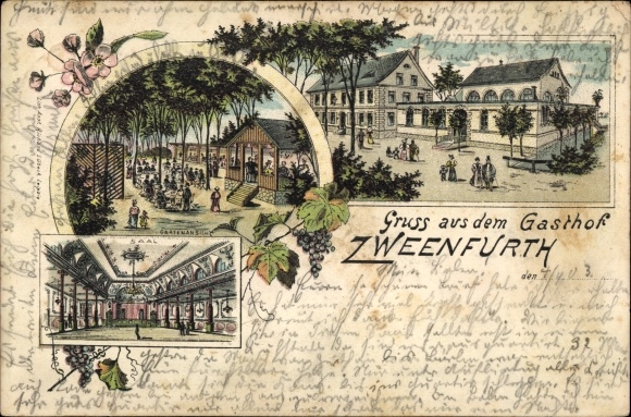 Chromo-Litho Zweenfurth Borsdorf in Saxony, inn, interior view