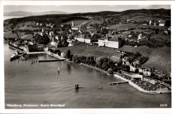 Postcard Meersburg in the Bodenseekreis, aerial photograph