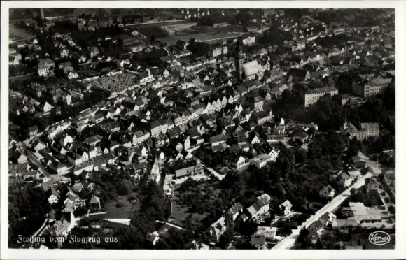Postcard Freising in Upper Bavaria, aerial photograph, aerial photograph