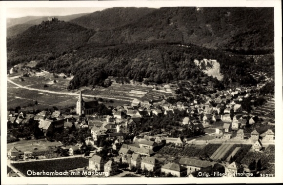 Ak Oberhambach Hambach Neustadt an der Weinstraße, Landschaft mit  Maxburg, Weinberge, Kirche
