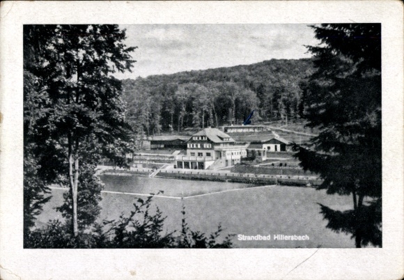 Postcard Hirzenhain in Hesse, Hillersbach lido