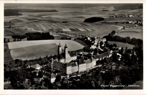Postcard Roggenburg Swabia Bavaria, aerial photograph