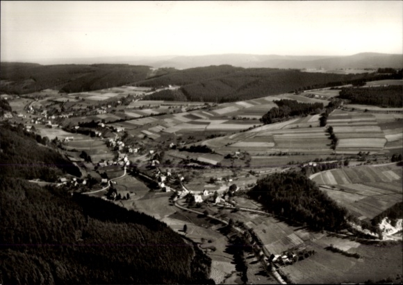 Postcard Falken Gesäß Oberzent in the Odenwald, aerial photograph