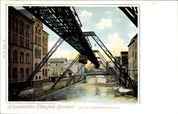 Postcard Wuppertal, suspension railway Elberfeld Barmen, Breitestraße