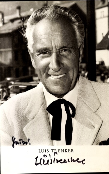 Postcard actor and mountaineer Luis Trenker, portrait, autograph