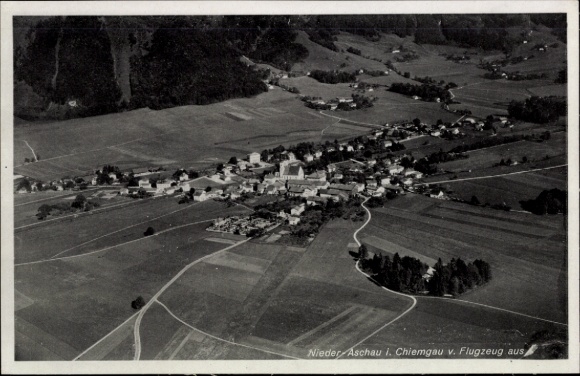 Postcard Niederaschau Aschau im Chiemgau Upper Bavaria, aerial view of rural area