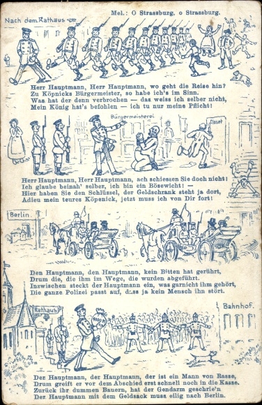 Song Postcard Captain of Köpenick, After the town hall, Captain, where is the journey going