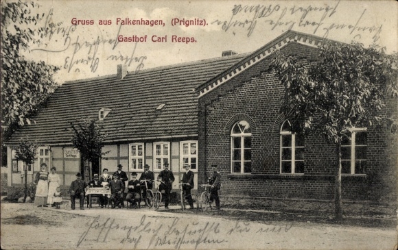 Postcard Falkenhagen Pritzwalk in the Prignitz, Gasthof Carl Reeps