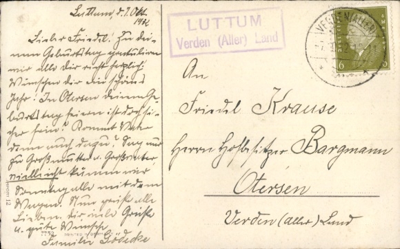 KP Landpoststempel Luttum Verden (Aller) Land